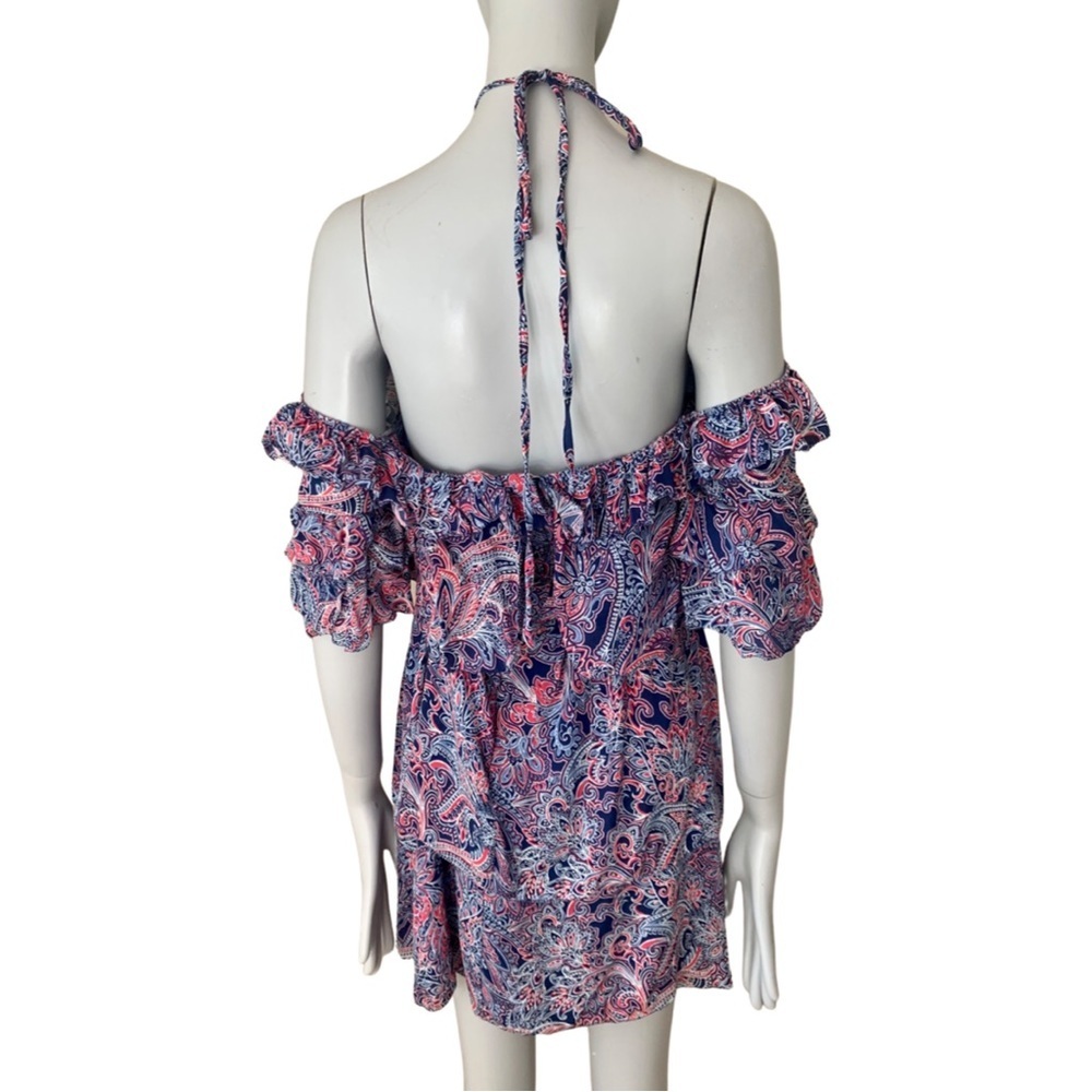 PARKER 100% Silk Lorenzo Paisley Cold Shoulder Halter Dress Size 0 - Picture 6 of 15